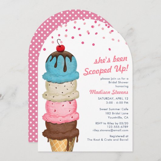 サマーアイスクリームウォーターモダンカラーブライダルシャワー 招待状 (正面/裏面)