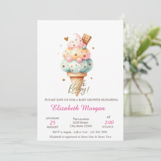 サマーアイスクリームオベビーベビーシャワー 招待状 (スタンド正面)