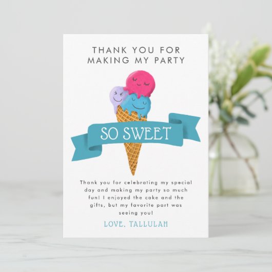 サマーアイスクリームキッズバースデーパーティー サンキューカード (スタンド正面)