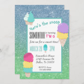 サマーアイスクリームグリッターこちらスクープ誕生日 招待状 (正面/裏面)