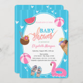 サマーアイスクリームスイカプールおもちゃ赤ちゃんシャワー 招待状 (正面/裏面)