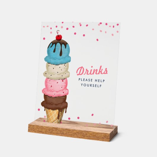 サマーアイスクリームドリンクブライダルシャワー アクリルサイン (傾斜)
