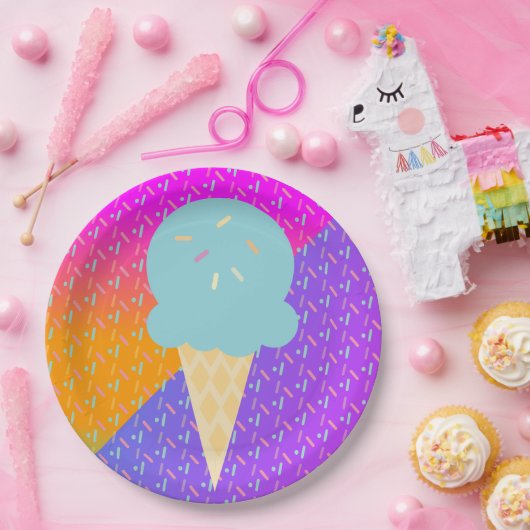 サマーアイスクリームネオン振りかけるパーティーパターン ペーパープレート (パーティー)