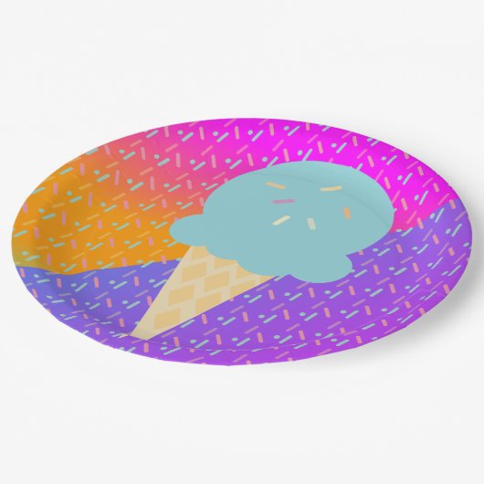 サマーアイスクリームネオン振りかけるパーティーパターン ペーパープレート (アングル)