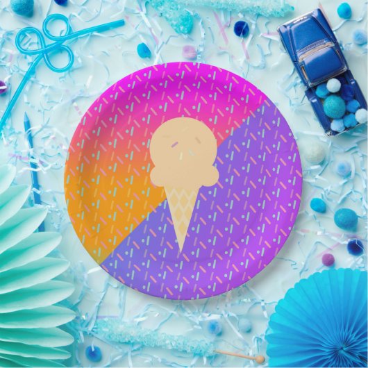 サマーアイスクリームネオン振りかけるパーティーパターン ペーパープレート (パーティー)