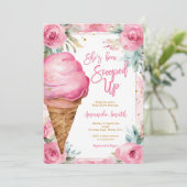 サマーアイスクリームピンク花ブライダルシャワー 招待状 (スタンド正面)