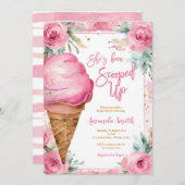 サマーアイスクリームピンク花ブライダルシャワー 招待状 (正面/裏面)