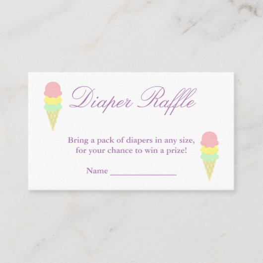 サマーアイスクリームベビーシャワーおむつラッフルカード エンクロージャーカード (正面)