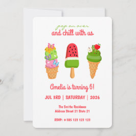 サマーアイスクリームポップシクル誕生日招待状 招待状