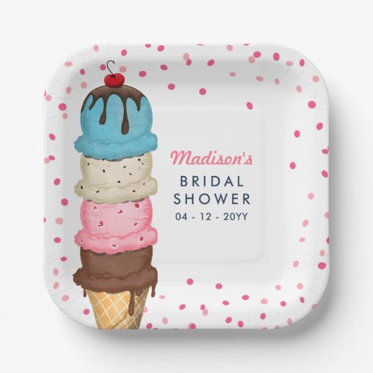サマーアイスクリームモダンブライダルシャワー ペーパープレート (正面)