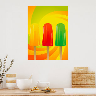 サマーアイスポップトリオカラフルポップシクル ポスター