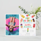 サマーアイスポップ・アートのクリームバースデーパーティープール 招待状 (スタンド正面)