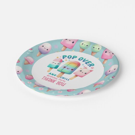 サマーアイスポップ・アートのポプシクルアイスクリーム誕生日キッズ ペーパープレート (アングル)