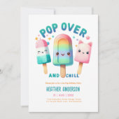 サマーアイスポップ・アートのポプシクルアイスクリーム誕生日キッズ 招待状 (正面)