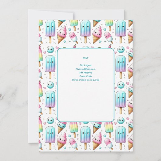 サマーアイスポップ・アートのポプシクルアイスクリーム誕生日キッズ 招待状 (裏面)