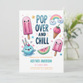 サマーアイスポップ・アートのポプシクルアイスクリーム誕生日キッズ 招待状 (スタンド正面)