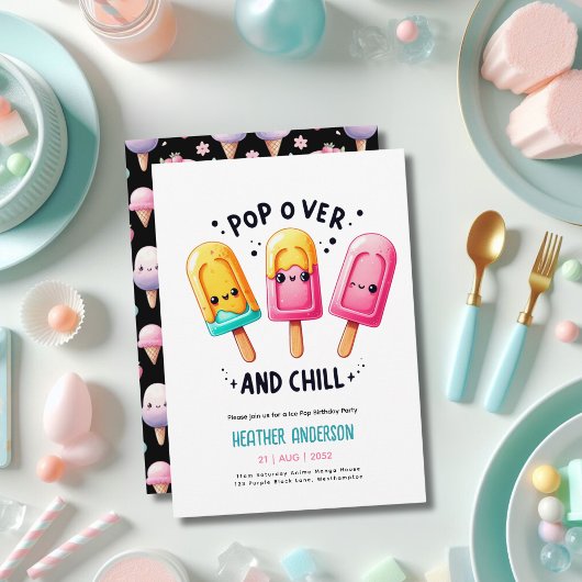 サマーアイスポップ・アートのポプシクルアイスクリーム誕生日キッズ 招待状