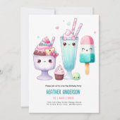 サマーアイスポップ・アートのポプシクルアイスクリーム誕生日キッズ 招待状 (正面)