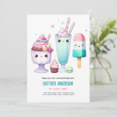 サマーアイスポップ・アートのポプシクルアイスクリーム誕生日キッズ 招待状 (スタンド正面)