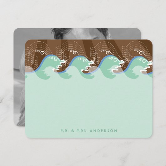 サマーアクアウェーブズ&サンフォトモダンビーチ結婚式 サンキューカード (正面/裏面)