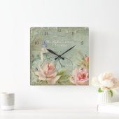 サマーアットザコテージバラ自転車バタフライミツバチ スクエア壁時計 (ホーム)