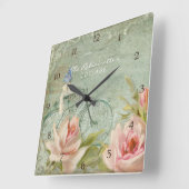 サマーアットザコテージバラ自転車バタフライミツバチ スクエア壁時計 (傾斜)