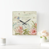 サマーアットザコテージバラ自転車バタフライミツバチ スクエア壁時計 (ホーム)