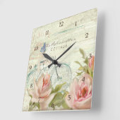 サマーアットザコテージバラ自転車バタフライミツバチ スクエア壁時計 (傾斜)