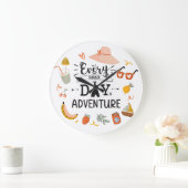 サマーアドベンチャー引用文カラフルキッズ子供部屋 ラージ壁時計 (ホーム)