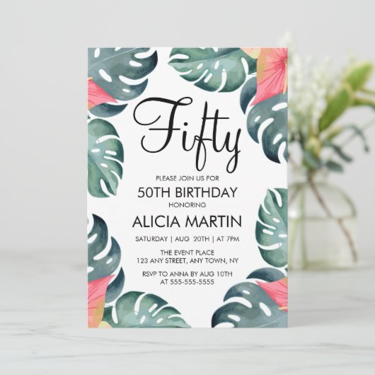 サマーアンスリウム&モンスターグリーンリー誕生日 招待状 (スタンド正面)