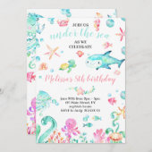 サマーアンダーザシーウォーターカラーガール誕生日 招待状 (正面/裏面)