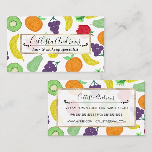 サマーアートクカラフル・アクリル果実模様 名刺 (正面/裏面)