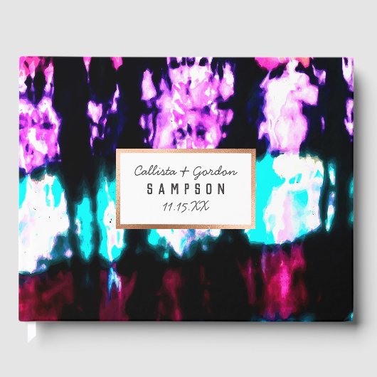 サマーアートティール（緑がかった色）ブラックカラフル絞り染めパターン ゲストブック (正面)