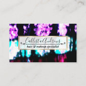 サマーアートティール（緑がかった色）ブラックカラフル絞り染めパターン 名刺 (正面)