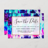 サマーアートピンクブルーカラフル絞り染めパターン セーブザデート (正面/裏面)