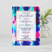 サマーアートピンクブルーカラフル絞り染めパターン 招待状 (スタンド正面)