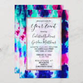 サマーアートピンクブルーカラフル絞り染めパターン 招待状 (正面/裏面)