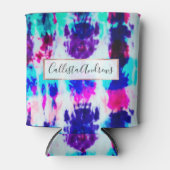 サマーアートピンクブルーカラフル絞り染めパターン 缶クーラー (正面)