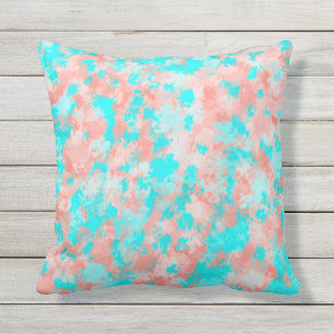 サマーアートモダンコーラルオレンジアクア抽象芸術 アウトドアクッション