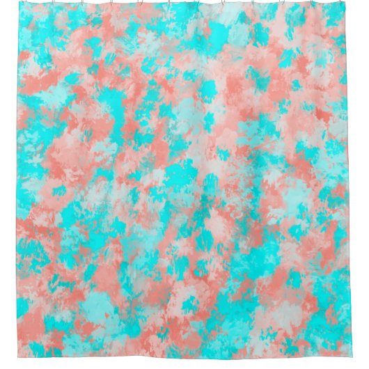 サマーアートモダンコーラルオレンジアクア抽象芸術 シャワーカーテン (正面)