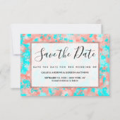 サマーアートモダンコーラルオレンジアクア抽象芸術 セーブザデート (正面)