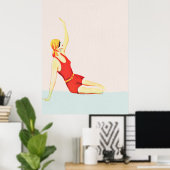 サマーアートレトロヴィンテージスタイルレディーアットビーチ ポスター (ホームオフィス)