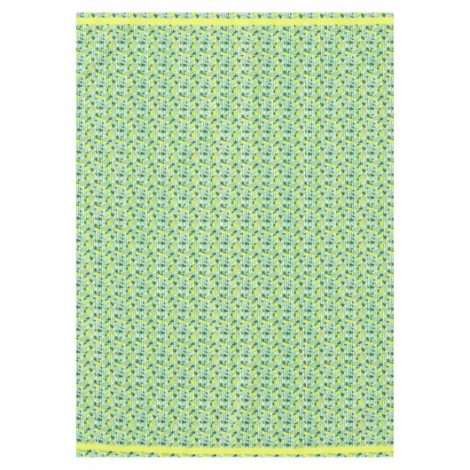 サマーイエローとシーショムブルーレモンフルーツストライプの テーブルクロス (正面)