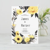 サマーイエローダークグレーデイジー結婚フローラ 招待状 (スタンド正面)