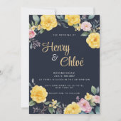 サマーイエローピンクミントネイビーブルーピーニー結婚ズ 招待状