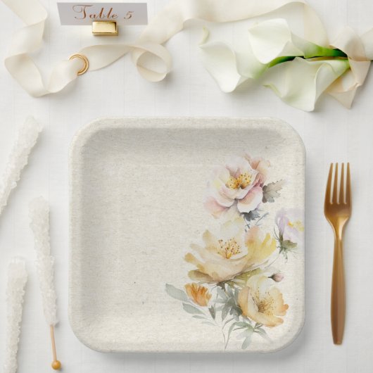 サマーイエローフローラ紙プレート ペーパープレート (ウェディング)