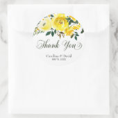 サマーイエローフローラ結婚のサンキューステッカー ラウンドシール (バッグ)
