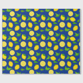 サマーイエローレモンとグリーン葉ブルー ラッピングペーパー (フラット)