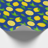サマーイエローレモンとグリーン葉ブルー ラッピングペーパー (角)