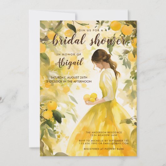 サマーイエローレモンオレンジシトラスブライダルシャワー 招待状 (正面)